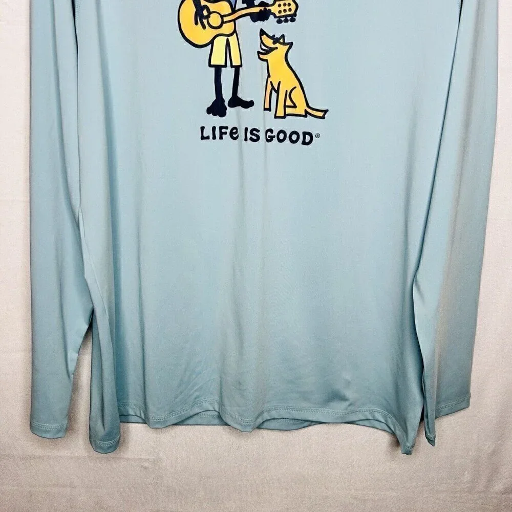 Life Is Good Men's Sz M Crewneck T-Shirt Long Sleeve Blue UPF 50 Stretch NWT NEW